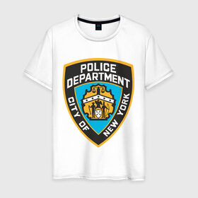 Мужская футболка хлопок с принтом N.Y.P.D. , 100% хлопок | прямой крой, круглый вырез горловины, длина до линии бедер, слегка спущенное плечо. | Тематика изображения на принте: new york | nypd | police | police department | нью йорк