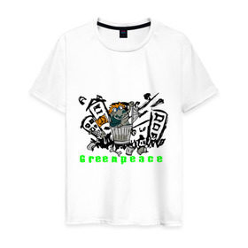 Мужская футболка хлопок с принтом Greenpeace (2) , 100% хлопок | прямой крой, круглый вырез горловины, длина до линии бедер, слегка спущенное плечо. | greenpeace | город | гринпис | загрязнение планеты | зеленый мир | мусор | планета замля