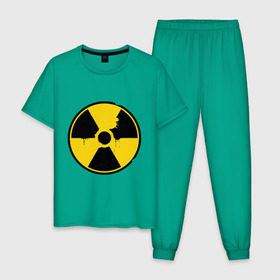 Мужская пижама хлопок с принтом Радиоактивность , 100% хлопок | брюки и футболка прямого кроя, без карманов, на брюках мягкая резинка на поясе и по низу штанин
 | знак радиации | предупреждение | радиация | радиоактивность | угрозы