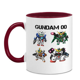Кружка двухцветная с принтом Gundam 00. Group , керамика | объем — 330 мл, диаметр — 80 мм. Цветная ручка и кайма сверху, в некоторых цветах — вся внутренняя часть | anime | gundam | аниме | анимэ