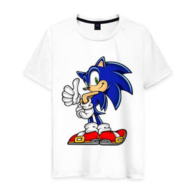 Мужская футболка хлопок с принтом Sonic (2) , 100% хлопок | прямой крой, круглый вырез горловины, длина до линии бедер, слегка спущенное плечо. | Тематика изображения на принте: sega | sonic | super sonic | видеоигры | еж | приставки | соник