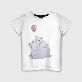 Детская футболка хлопок с принтом Бегемот , 100% хлопок | круглый вырез горловины, полуприлегающий силуэт, длина до линии бедер | бегемот | воздушный | гипопотам | гиппопотам | шар | шарик