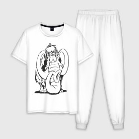Мужская пижама хлопок с принтом Мамонтенок , 100% хлопок | брюки и футболка прямого кроя, без карманов, на брюках мягкая резинка на поясе и по низу штанин
 | Тематика изображения на принте: слон