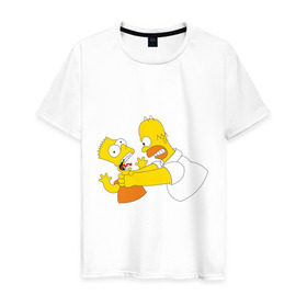 Мужская футболка хлопок с принтом Гомер душит Барта , 100% хлопок | прямой крой, круглый вырез горловины, длина до линии бедер, слегка спущенное плечо. | гомер
