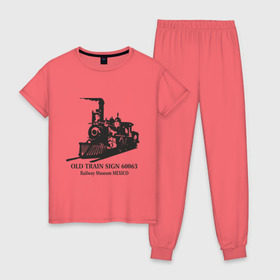 Женская пижама хлопок с принтом Old Train , 100% хлопок | брюки и футболка прямого кроя, без карманов, на брюках мягкая резинка на поясе и по низу штанин | old train | авто | автомобиль | машины | поезд | старый поезд | тачки | тюнинг