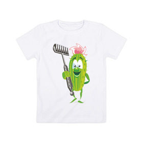 Детская футболка хлопок с принтом Огурец , 100% хлопок | круглый вырез горловины, полуприлегающий силуэт, длина до линии бедер | дача | дачник | овощи | огурец | огурчик | садовод