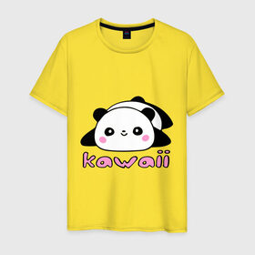 Мужская футболка хлопок с принтом Kawaii Panda (Кавай Панда) , 100% хлопок | прямой крой, круглый вырез горловины, длина до линии бедер, слегка спущенное плечо. | Тематика изображения на принте: панда