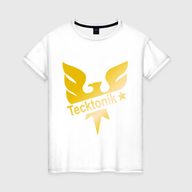 Женская футболка хлопок с принтом Tecktonik Gold , 100% хлопок | прямой крой, круглый вырез горловины, длина до линии бедер, слегка спущенное плечо | dance | tecktonick | tektonic | tektonik | клуб | танцевать | тектоник | тиктоник