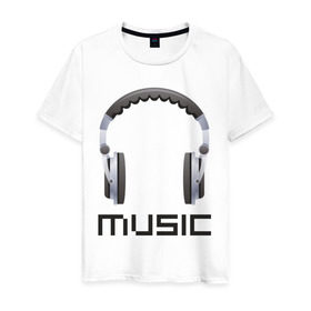 Мужская футболка хлопок с принтом Music headphones , 100% хлопок | прямой крой, круглый вырез горловины, длина до линии бедер, слегка спущенное плечо. | 