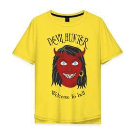 Мужская футболка хлопок Oversize с принтом Devil Hunter - Welcome to hell , 100% хлопок | свободный крой, круглый ворот, “спинка” длиннее передней части | devil | devil hunter | welcome to hell | ангелы и демоны | девушкам | демон | дьявол | черт