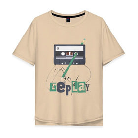 Мужская футболка хлопок Oversize с принтом Replay , 100% хлопок | свободный крой, круглый ворот, “спинка” длиннее передней части | Тематика изображения на принте: music | replay | replayреплей | аудиокассета | кассета | музыка
