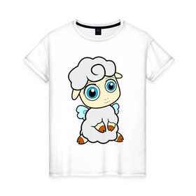 Женская футболка хлопок с принтом Милая овечка , 100% хлопок | прямой крой, круглый вырез горловины, длина до линии бедер, слегка спущенное плечо | животные | овечка | овца