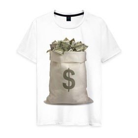 Мужская футболка хлопок с принтом Мешок денег , 100% хлопок | прямой крой, круглый вырез горловины, длина до линии бедер, слегка спущенное плечо. | dollars | бабло | баксы | валюта | деньги | доллары | мешок денег | много денег | работа | работать