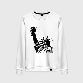 Женский свитшот хлопок с принтом Статуя свободы , 100% хлопок | прямой крой, круглый вырез, на манжетах и по низу широкая трикотажная резинка  | freedom | америка | символ америки | статуя | статуя свободы | статуя свободы в ny.штаты | сша