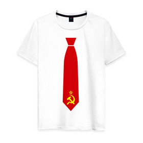 Мужская футболка хлопок с принтом Советский галстук , 100% хлопок | прямой крой, круглый вырез горловины, длина до линии бедер, слегка спущенное плечо. | серп и молот | советский галстук | советский галстукгалстук | советский союз | ссср