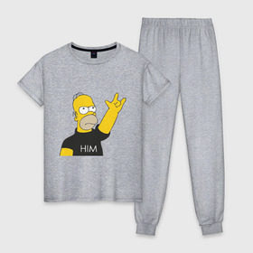 Женская пижама хлопок с принтом Гомер rock фанат , 100% хлопок | брюки и футболка прямого кроя, без карманов, на брюках мягкая резинка на поясе и по низу штанин | him | гомер