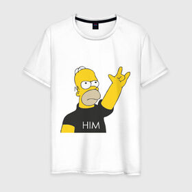 Мужская футболка хлопок с принтом Гомер rock фанат , 100% хлопок | прямой крой, круглый вырез горловины, длина до линии бедер, слегка спущенное плечо. | him | гомер
