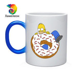 Кружка хамелеон с принтом Гомер и пончик , керамика | меняет цвет при нагревании, емкость 330 мл | гомер