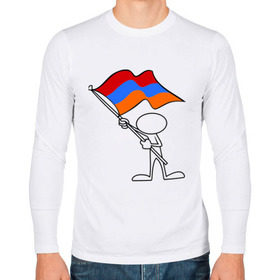 Мужской лонгслив хлопок с принтом Армения (человек с флагом) , 100% хлопок |  | Тематика изображения на принте: armenia | армении | армения | армяне | армянин | армянка | ереван | флаг