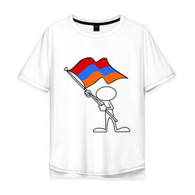 Мужская футболка хлопок Oversize с принтом Армения (человек с флагом) , 100% хлопок | свободный крой, круглый ворот, “спинка” длиннее передней части | Тематика изображения на принте: armenia | армении | армения | армяне | армянин | армянка | ереван | флаг