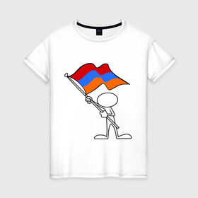 Женская футболка хлопок с принтом Армения (человек с флагом) , 100% хлопок | прямой крой, круглый вырез горловины, длина до линии бедер, слегка спущенное плечо | armenia | армении | армения | армяне | армянин | армянка | ереван | флаг