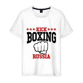 Мужская футболка хлопок с принтом Kickboxing Russia , 100% хлопок | прямой крой, круглый вырез горловины, длина до линии бедер, слегка спущенное плечо. | Тематика изображения на принте: кикбоксинг