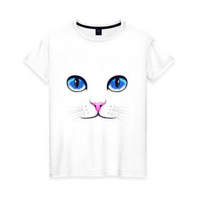 Женская футболка хлопок с принтом Кошачьи глаза , 100% хлопок | прямой крой, круглый вырез горловины, длина до линии бедер, слегка спущенное плечо | Тематика изображения на принте: cat | глаза | глаза кошки | кот | котенок | котэ | кошак | кошка | кошки