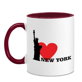 Кружка двухцветная с принтом I love New York (NY Freedom) , керамика | объем — 330 мл, диаметр — 80 мм. Цветная ручка и кайма сверху, в некоторых цветах — вся внутренняя часть | america | cша | i love ny | new york | usa | америка | нью йорк | статуя свободы
