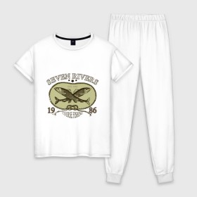 Женская пижама хлопок с принтом Seven rivers , 100% хлопок | брюки и футболка прямого кроя, без карманов, на брюках мягкая резинка на поясе и по низу штанин | 