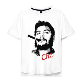 Мужская футболка хлопок Oversize с принтом Че Гевара с сигарой , 100% хлопок | свободный крой, круглый ворот, “спинка” длиннее передней части | Тематика изображения на принте: che | guevara | гевара | куба | личность | революция | че