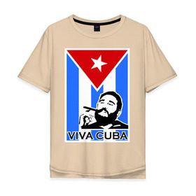 Мужская футболка хлопок Oversize с принтом Viva, Cuba! , 100% хлопок | свободный крой, круглый ворот, “спинка” длиннее передней части | Тематика изображения на принте: cuba | viva | вива | кастро | куба | кубы | фидель | флаг