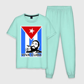 Мужская пижама хлопок с принтом Viva, Cuba! , 100% хлопок | брюки и футболка прямого кроя, без карманов, на брюках мягкая резинка на поясе и по низу штанин
 | Тематика изображения на принте: cuba | viva | вива | кастро | куба | кубы | фидель | флаг