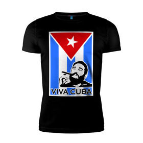 Мужская футболка премиум с принтом Viva, Cuba! , 92% хлопок, 8% лайкра | приталенный силуэт, круглый вырез ворота, длина до линии бедра, короткий рукав | Тематика изображения на принте: cuba | viva | вива | кастро | куба | кубы | фидель | флаг