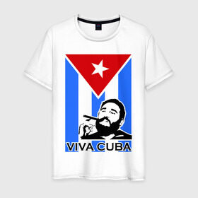 Мужская футболка хлопок с принтом Viva, Cuba! , 100% хлопок | прямой крой, круглый вырез горловины, длина до линии бедер, слегка спущенное плечо. | Тематика изображения на принте: cuba | viva | вива | кастро | куба | кубы | фидель | флаг
