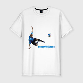 Мужская футболка премиум с принтом Roberto Carlos(2) , 92% хлопок, 8% лайкра | приталенный силуэт, круглый вырез ворота, длина до линии бедра, короткий рукав | Тематика изображения на принте: анжи