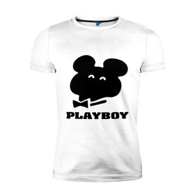 Мужская футболка премиум с принтом Playboy mishka , 92% хлопок, 8% лайкра | приталенный силуэт, круглый вырез ворота, длина до линии бедра, короткий рукав | Тематика изображения на принте: mishka | playboy | медведь | мишка | олимпиада 80 | олимпийский мишка | плейбой