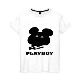 Женская футболка хлопок с принтом Playboy mishka , 100% хлопок | прямой крой, круглый вырез горловины, длина до линии бедер, слегка спущенное плечо | mishka | playboy | медведь | мишка | олимпиада 80 | олимпийский мишка | плейбой