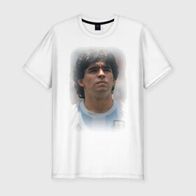 Мужская футболка премиум с принтом Diego Maradona (2) , 92% хлопок, 8% лайкра | приталенный силуэт, круглый вырез ворота, длина до линии бедра, короткий рукав | diego maradona | footballplayer | болельщикам | диего марадона | евро 2012 | футбол | футболист