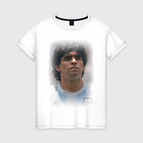 Женская футболка хлопок с принтом Diego Maradona (2) , 100% хлопок | прямой крой, круглый вырез горловины, длина до линии бедер, слегка спущенное плечо | Тематика изображения на принте: diego maradona | footballplayer | болельщикам | диего марадона | евро 2012 | футбол | футболист