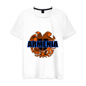 Мужская футболка хлопок с принтом Армения , 100% хлопок | прямой крой, круглый вырез горловины, длина до линии бедер, слегка спущенное плечо. | Тематика изображения на принте: armenia | армянин | герб армении