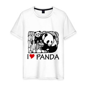 Мужская футболка хлопок с принтом I love panda , 100% хлопок | прямой крой, круглый вырез горловины, длина до линии бедер, слегка спущенное плечо. | панда