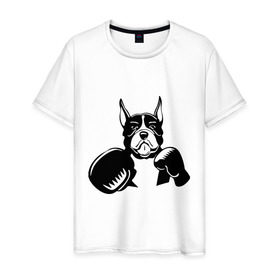 Мужская футболка хлопок с принтом Boxing dog , 100% хлопок | прямой крой, круглый вырез горловины, длина до линии бедер, слегка спущенное плечо. | boxing dog | бойцовская собака | бокс | питбуль