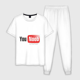 Мужская пижама хлопок с принтом You noob , 100% хлопок | брюки и футболка прямого кроя, без карманов, на брюках мягкая резинка на поясе и по низу штанин
 | Тематика изображения на принте: ютуб