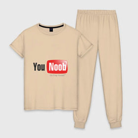 Женская пижама хлопок с принтом You noob , 100% хлопок | брюки и футболка прямого кроя, без карманов, на брюках мягкая резинка на поясе и по низу штанин | ютуб