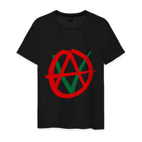 Мужская футболка хлопок с принтом Anarho-vegan , 100% хлопок | прямой крой, круглый вырез горловины, длина до линии бедер, слегка спущенное плечо. | анархия | веган | вегетарианец