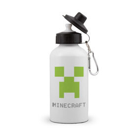 Бутылка спортивная с принтом Minecraft logo grey , металл | емкость — 500 мл, в комплекте две пластиковые крышки и карабин для крепления | крипер
