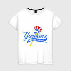 Женская футболка хлопок с принтом NY Yankees byta , 100% хлопок | прямой крой, круглый вырез горловины, длина до линии бедер, слегка спущенное плечо | baseball | major league basebal | mlb | ny | staten island | yankees | америка | бейсбол | бита | главная лига бейсбола | нью йорк янкиз | статен айленд | сша | янки
