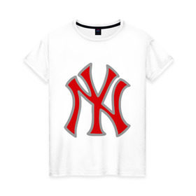 Женская футболка хлопок с принтом NY Yankees red , 100% хлопок | прямой крой, круглый вырез горловины, длина до линии бедер, слегка спущенное плечо | baseball | major league basebal | mlb | ny | staten island | yankees | америка | бейсбол | бита | главная лига бейсбола | нью йорк янкиз | статен айленд | сша | янки