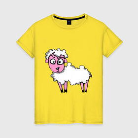 Женская футболка хлопок с принтом Овца (Sheep) , 100% хлопок | прямой крой, круглый вырез горловины, длина до линии бедер, слегка спущенное плечо | sheep | баран | барашек | животные | овечка | овца