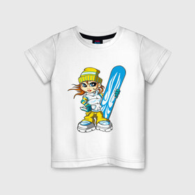 Детская футболка хлопок с принтом Сноугел синий (7) , 100% хлопок | круглый вырез горловины, полуприлегающий силуэт, длина до линии бедер | extreme | girl | snowboard | девочка | зимние виды | катание | снег | сноуборд | сноубордист | трасса | экстрим